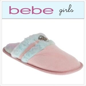 Bebe Faux Fluffy Barbiecore Fur Rainbow Tie Dye Slip on Slippers Shoes Girls NIP